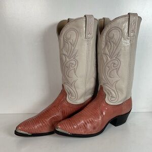 Vintage Dan Post Peach Cowgirl Boots 10 Lizard Vamp USA Made